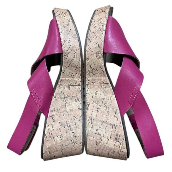 CLARKS Stasha Hale4 Criss Cross Slingback Wedge Shoes in Fuscia Hot Pink Sz 9M - Picture 5 of 7